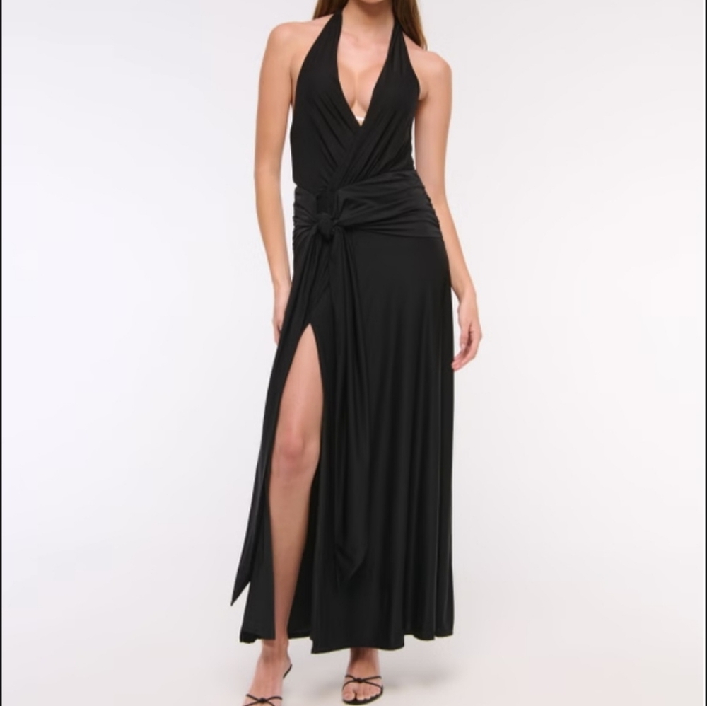 Abercrombie & Fitch Black Knot-Front Maxi Dress Halter NWT Sz M